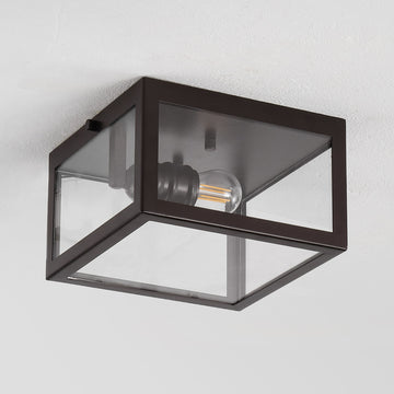 Eleanor 8" Farmhouse Industrial Square Iron/Glass Case LED Flush Mount - JONATHAN Y
